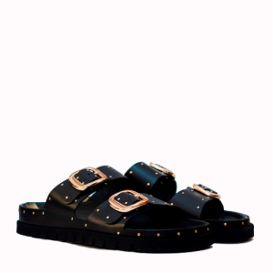 SANDALIA 2 TIRAS TACHUELAS NEGRA