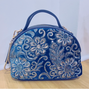 BOLSO DE MANO TERCIOPELO AZUL BORDADO