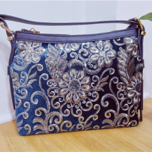 BOLSO MEDIANO TERCIOPELO BORDADO DOBLE ASA