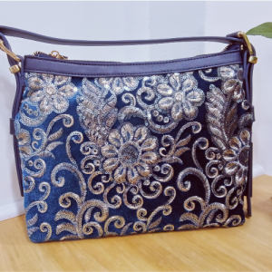 BOLSO CUADRADO TERCIOPELO AZUL BORDADO